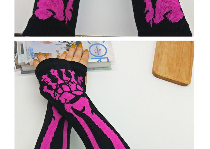 Fashion Black Skull Knitting Ghost Claw Fluorescent Contrast Half Finger Arm Set,Fingerless Gloves