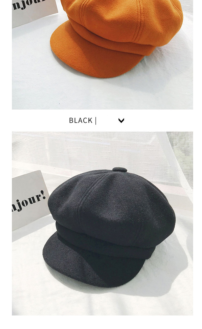 Fashion Solid Color Octagonal Cap Black Woolen Beret,Beanies&Others