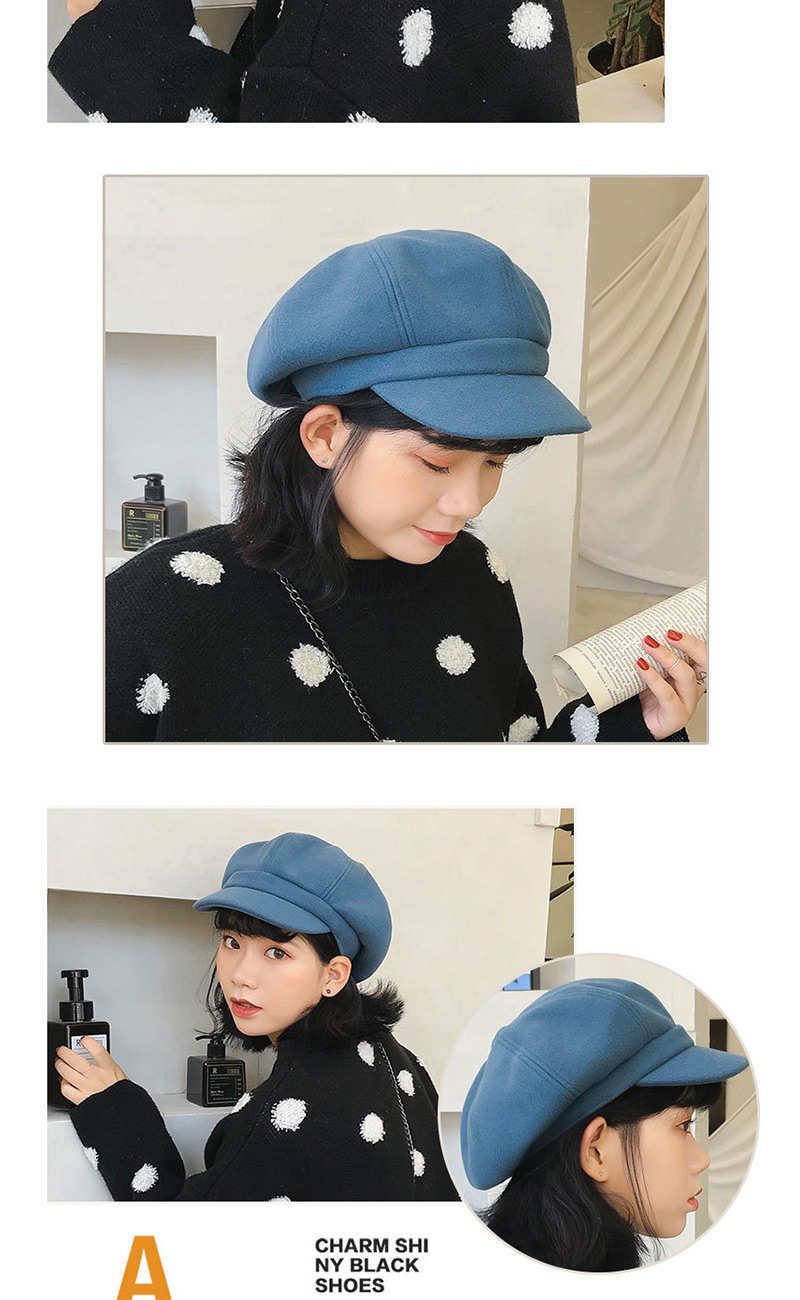 Fashion Solid Color Octagonal Hat Beige Woolen Beret,Beanies&Others