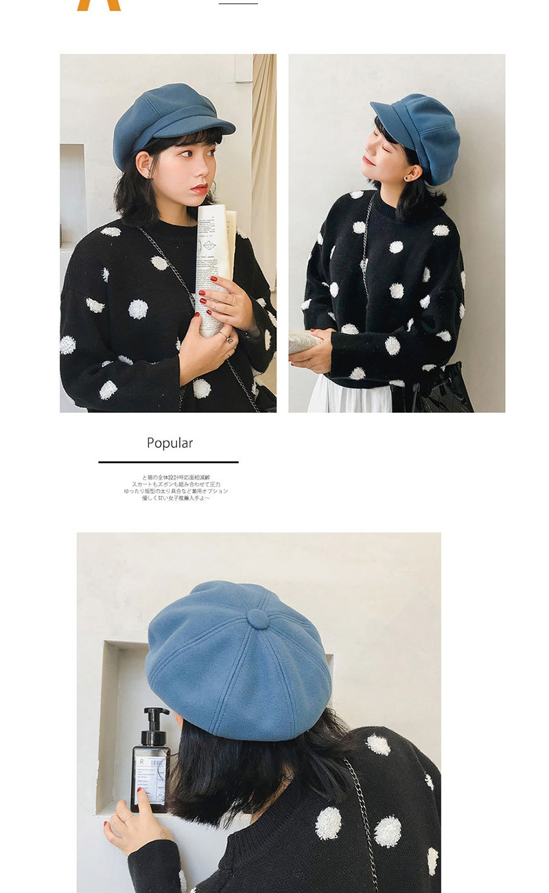 Fashion Solid Color Octagonal Hat Gray Woolen Beret,Beanies&Others
