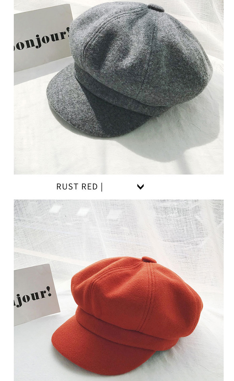 Fashion Solid Color Octagonal Cap Rust Red Woolen Beret,Beanies&Others