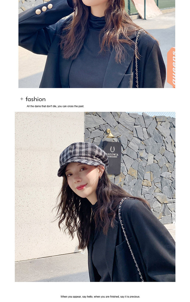 Fashion Four-line Light Coffee Plaid Beret,Beanies&Others