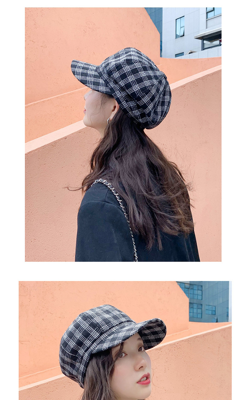 Fashion Four-line Wine Red Plaid Beret,Beanies&Others