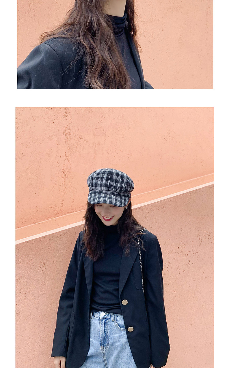 Fashion Four-line Dark Gray Plaid Beret,Beanies&Others