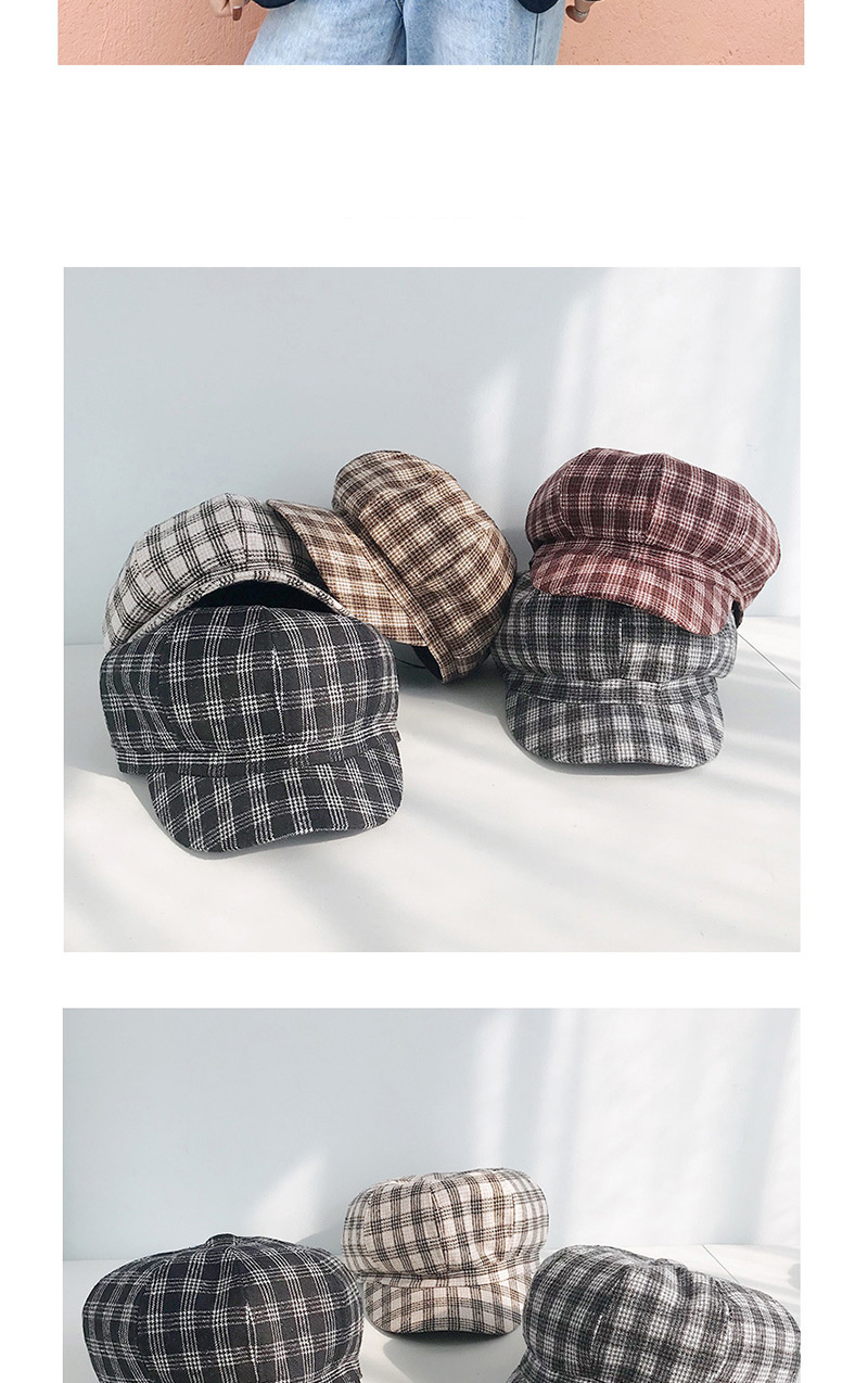 Fashion Four-line Dark Gray Plaid Beret,Beanies&Others