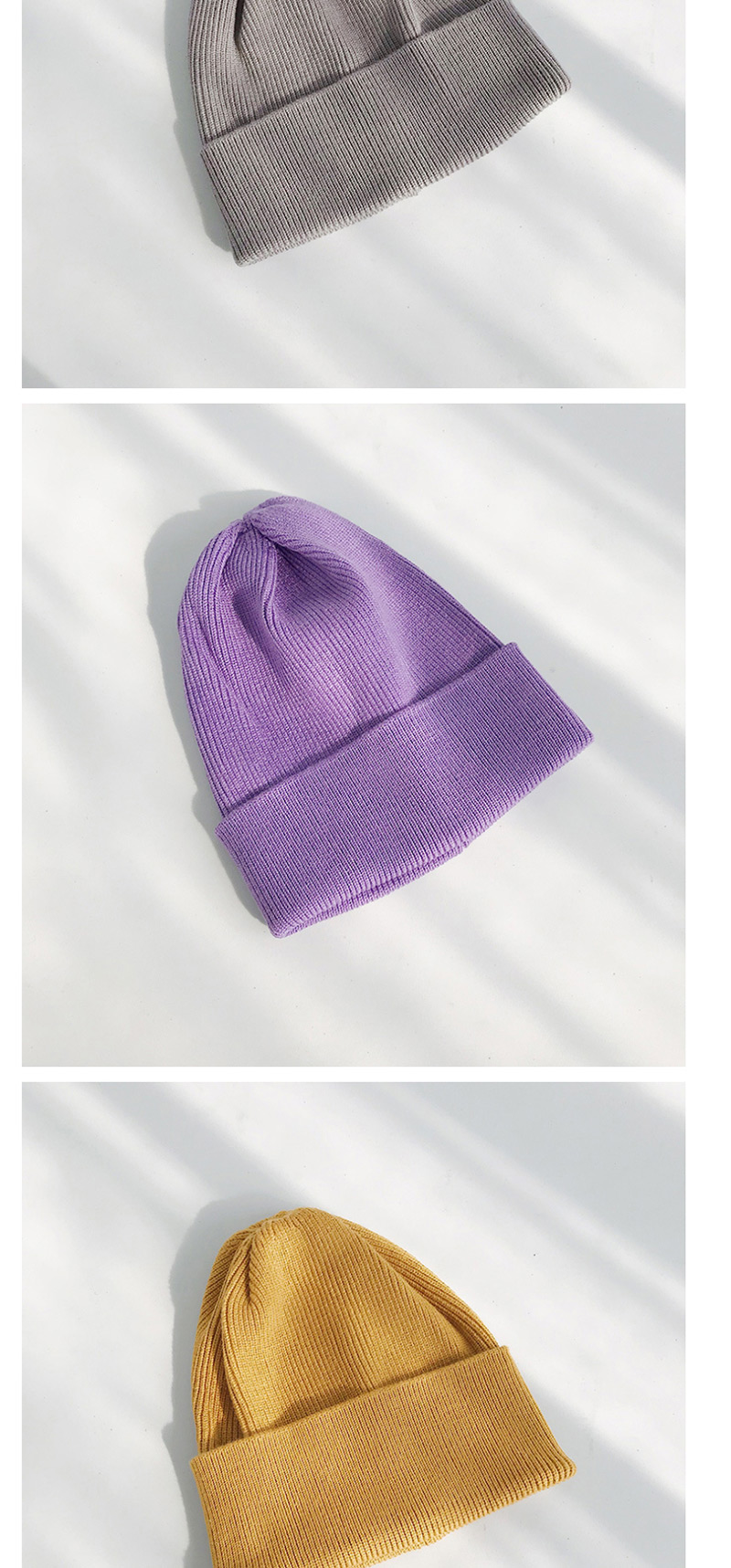 Fashion Light Board Thick Purple Double Cuff Knitted Sweater Cap,Knitting Wool Hats
