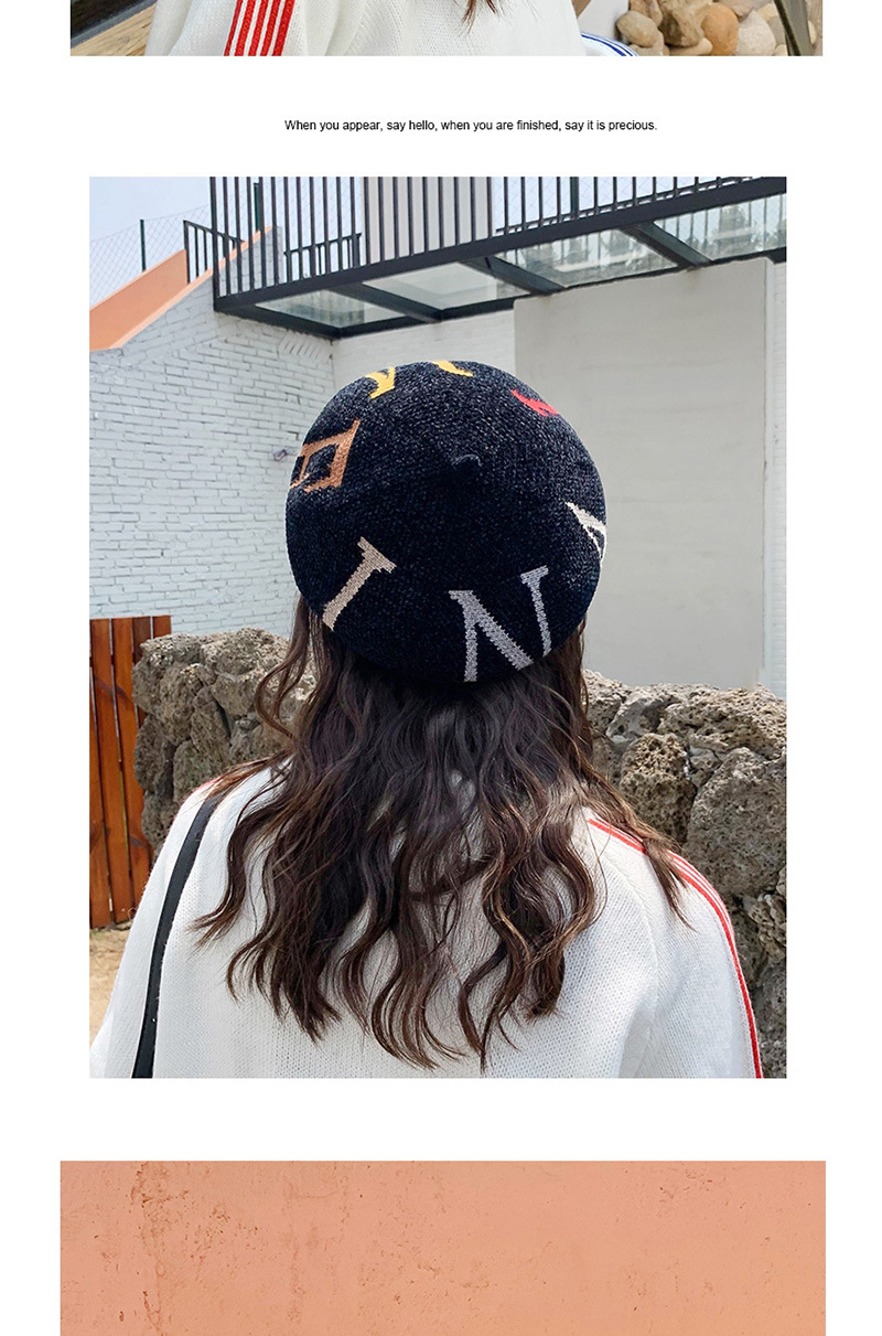 Fashion Chenille Big Letters Dark Gray Letter Knit Beret,Knitting Wool Hats