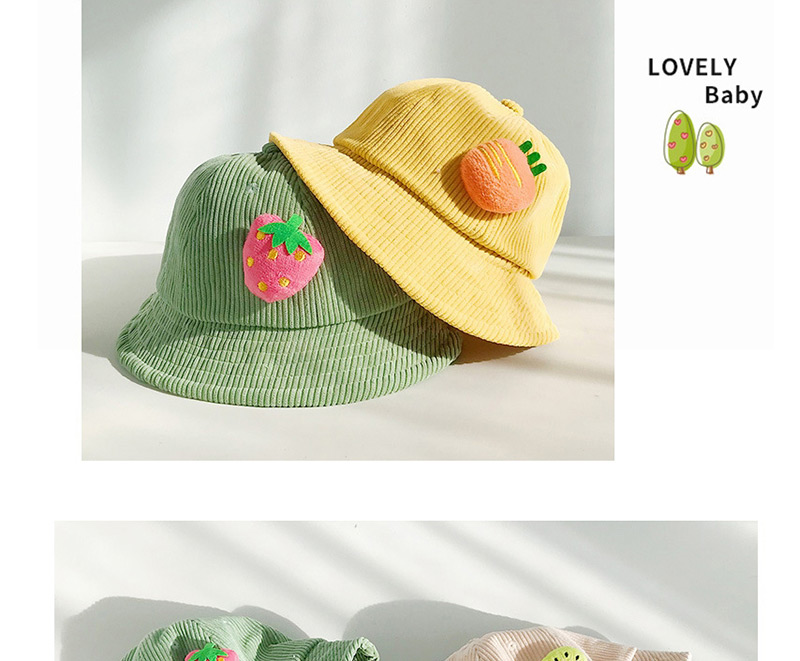 Fashion Strawberry Green Corduroy Three-dimensional Fruit Baby Fisherman Hat,Sun Hats