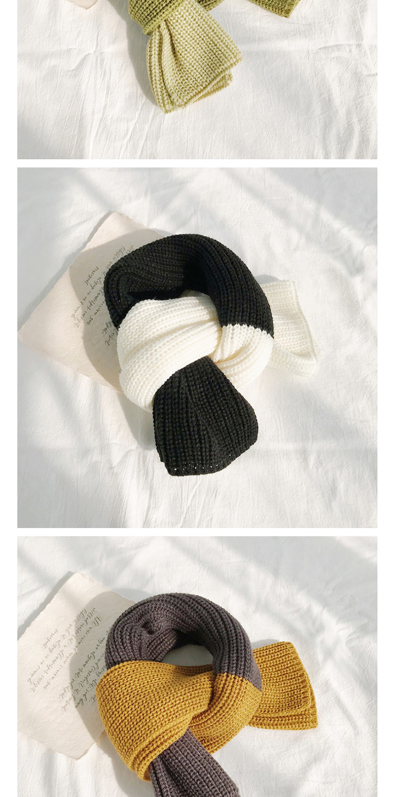 Fashion Two-tone Mosaic Beige + Khaki Stitched Two-tone Knit Short Scarf,knitting Wool Scaves