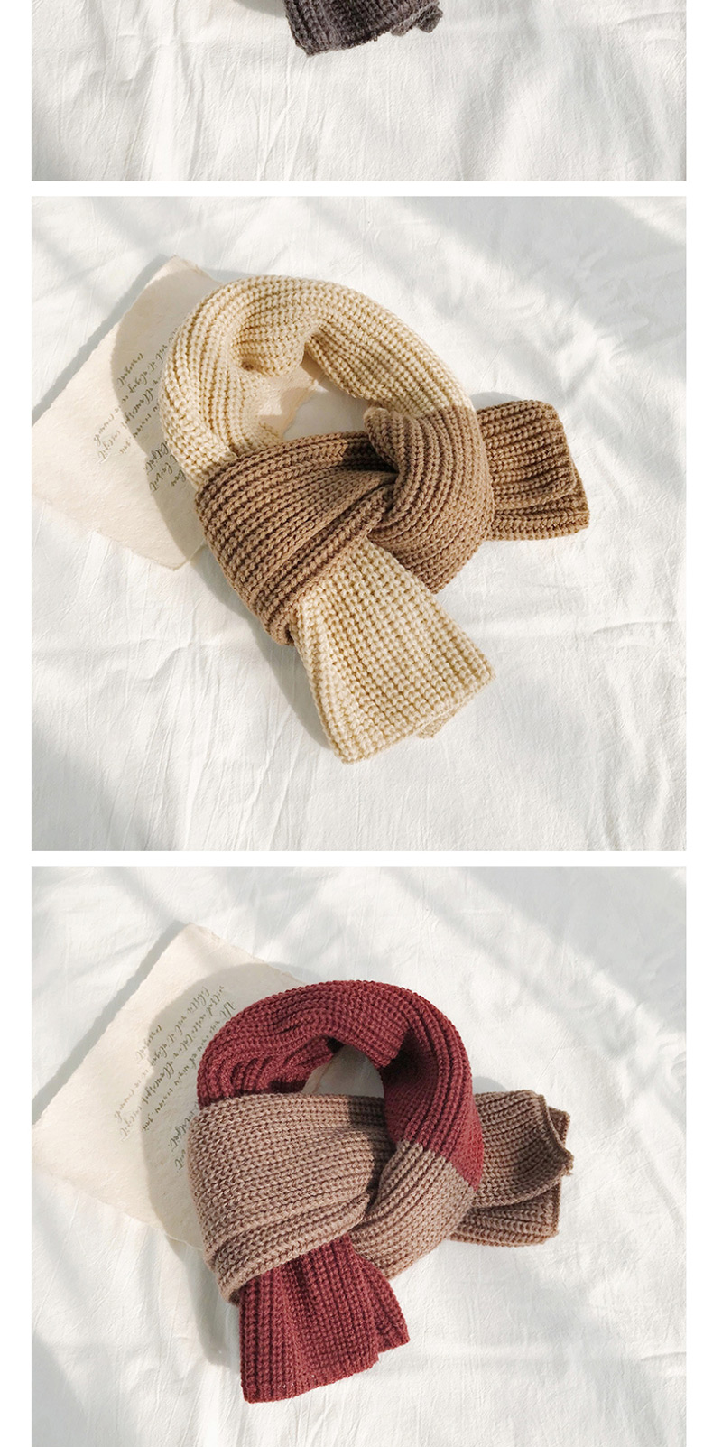 Fashion Two-color Stitching Wine Red + Coffee Stitched Two-tone Knit Short Scarf,knitting Wool Scaves