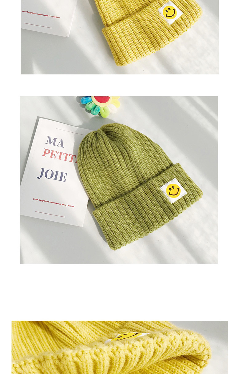 Fashion Patch Smiley Avocado Green Patch Smiley Wool Cap,Knitting Wool Hats