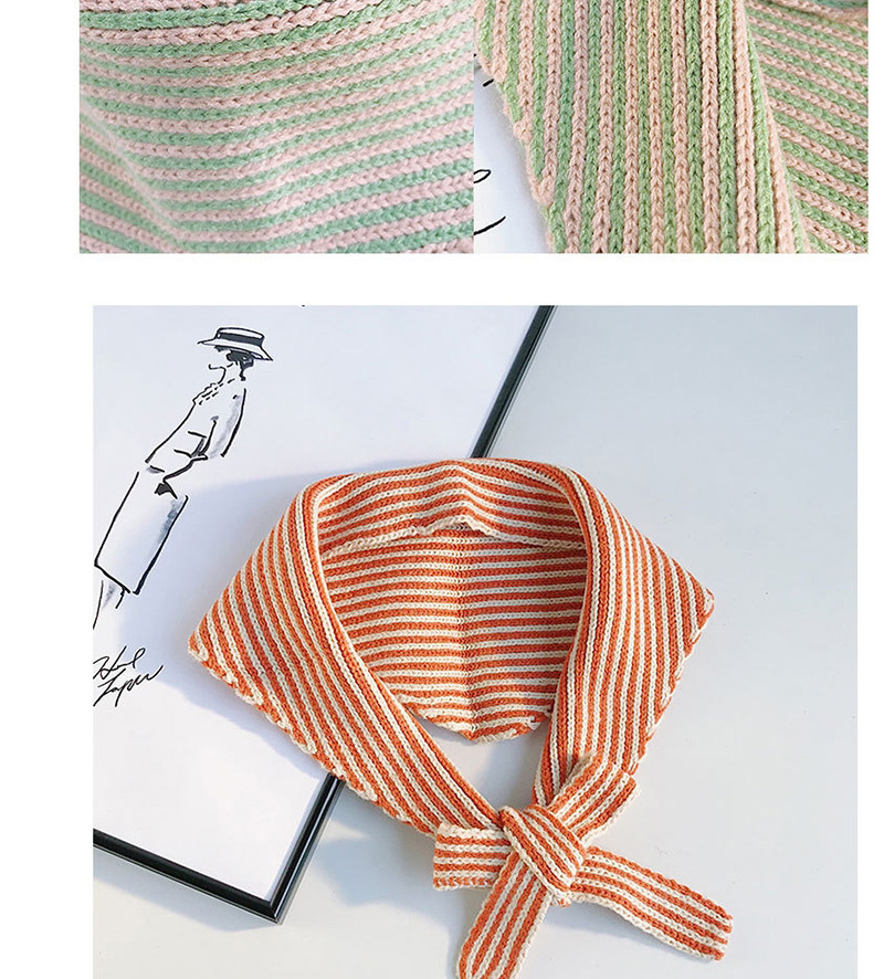 Fashion Two-color Striped Green Powder Striped Knit Wool Triangle,Knitting Wool Hats