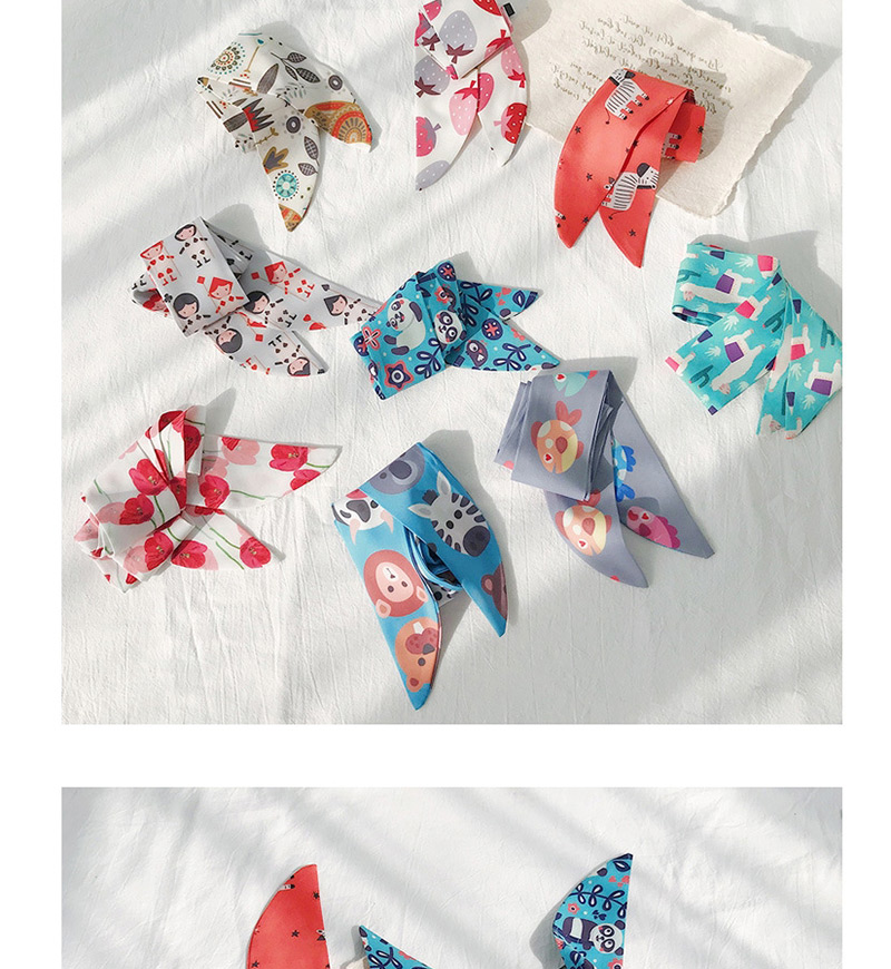 Fashion Red: Blue And White Cartoon Print Streamers Ribbon,Thin Scaves