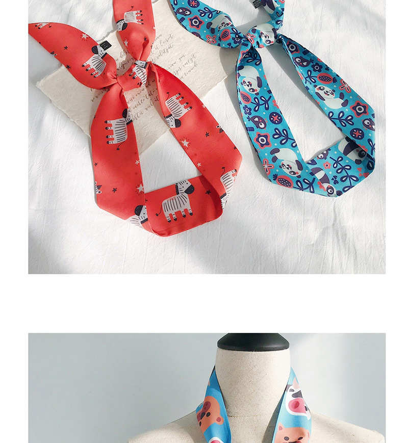 Fashion Red: Yellow And Blue Cat Head Cartoon Print Streamers Ribbon,Thin Scaves