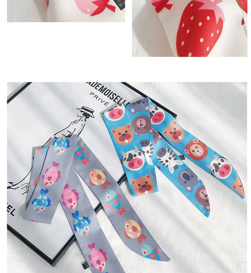 Fashion Red: Yellow And Blue Cat Head Cartoon Print Streamers Ribbon,Thin Scaves