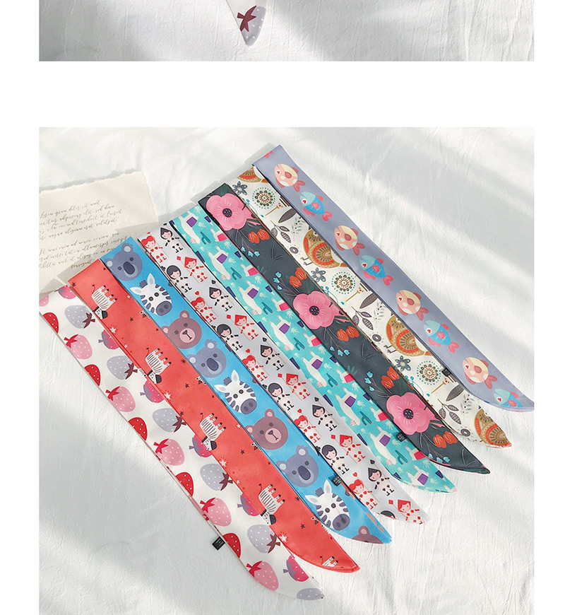 Fashion Red: Blue And White Cartoon Print Streamers Ribbon,Thin Scaves
