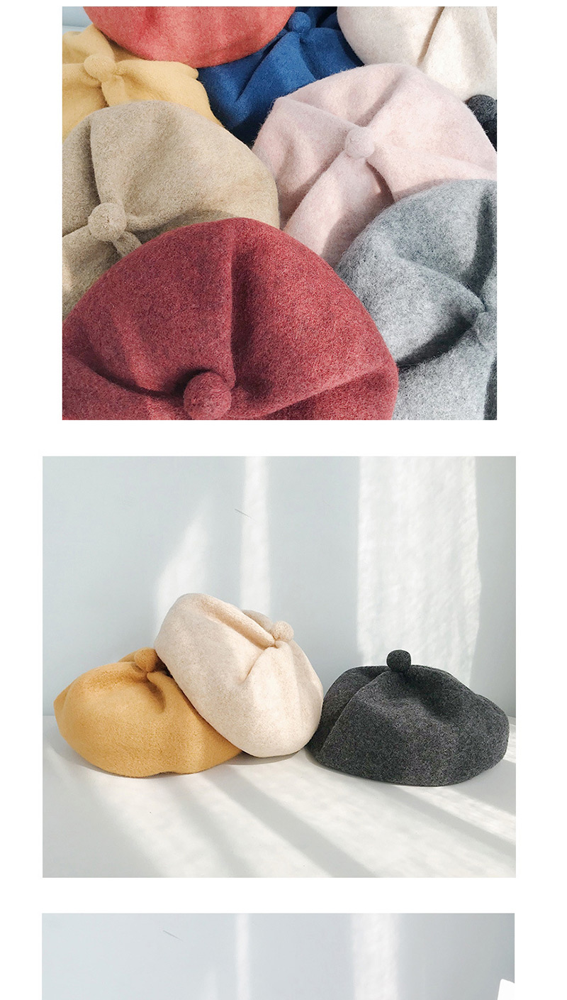 Fashion Solid Color Pumpkin Hat Pink Wool Button Beret,Beanies&Others