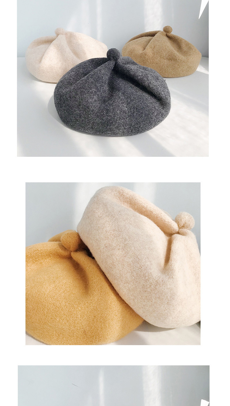 Fashion Solid Color Pumpkin Hat Black Wool Button Beret,Beanies&Others