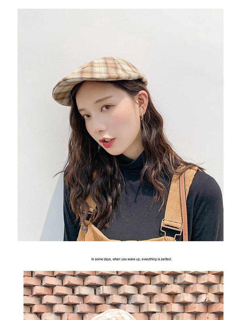 Fashion Cotton And Linen Gradient Lattice Red Plaid Beret,Beanies&Others