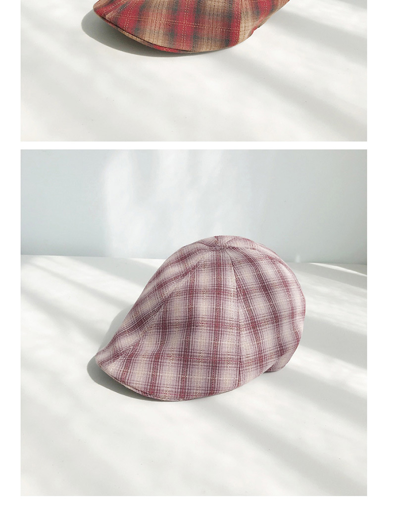 Fashion Cotton And Linen Gradient Lattice Bean Green Plaid Beret,Beanies&Others