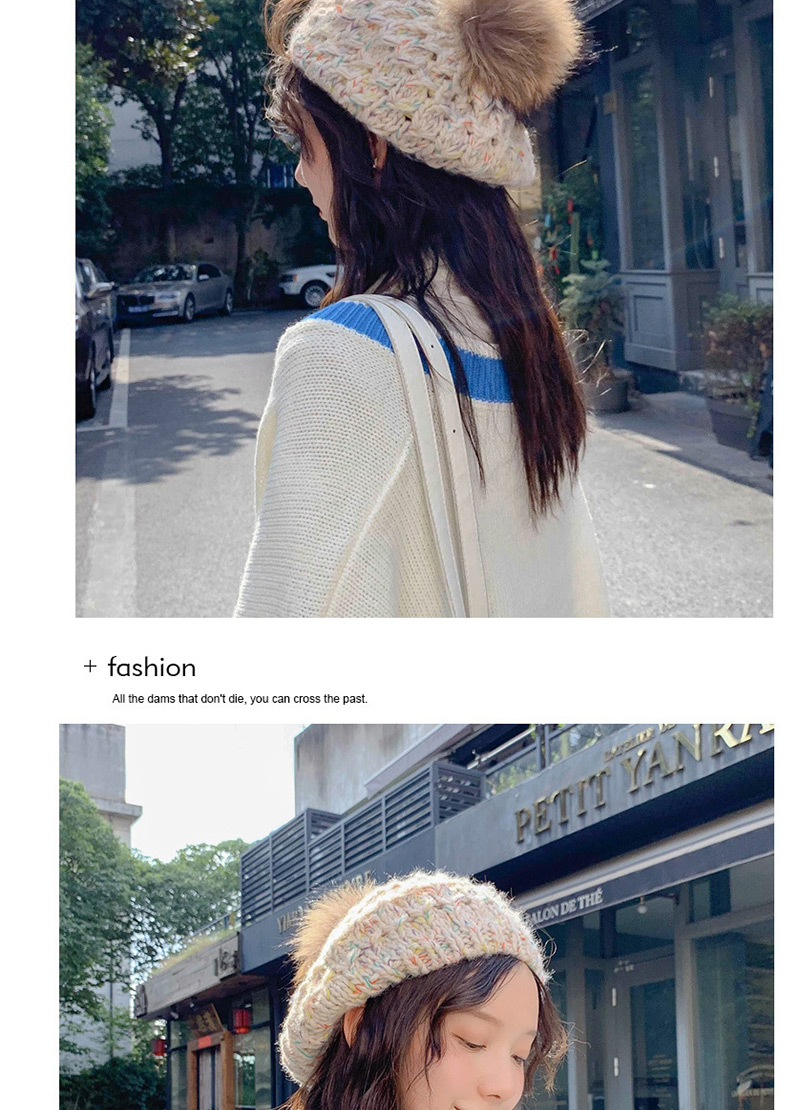Fashion Colored Yarn Beret Grey Real Hair Ball Knitting Twist Wool Cap,Knitting Wool Hats