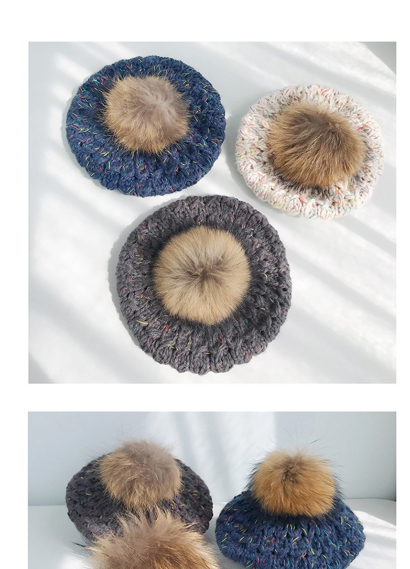 Fashion Colored Yarn Beret Real Hair Ball Knitting Twist Wool Cap,Knitting Wool Hats
