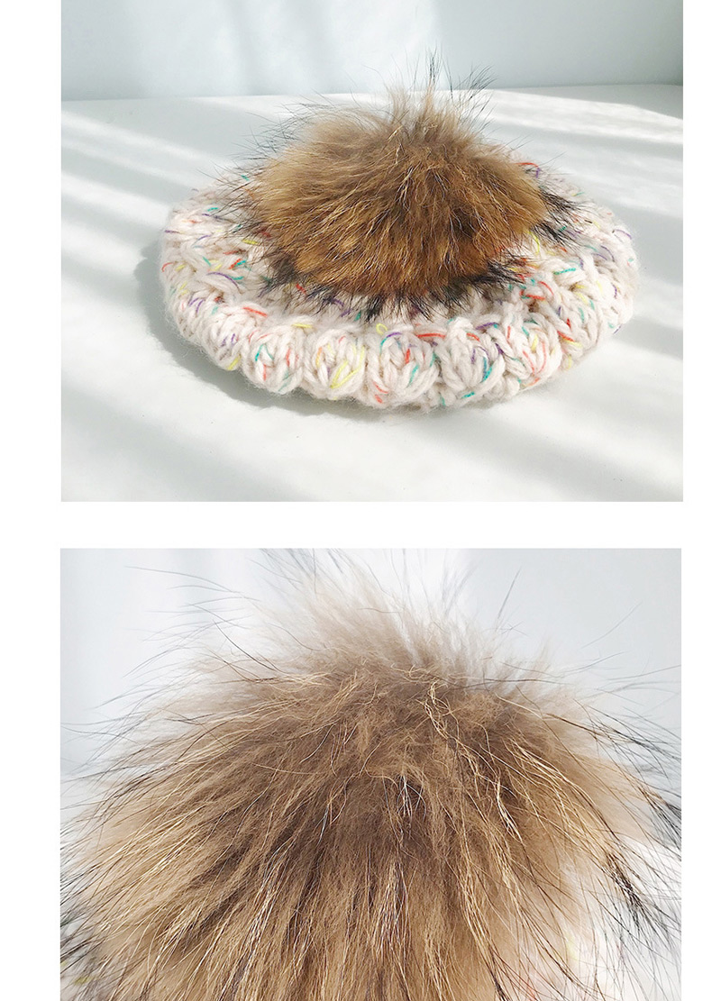 Fashion Colored Yarn Bere Beige Real Hair Ball Knitting Twist Wool Cap,Knitting Wool Hats