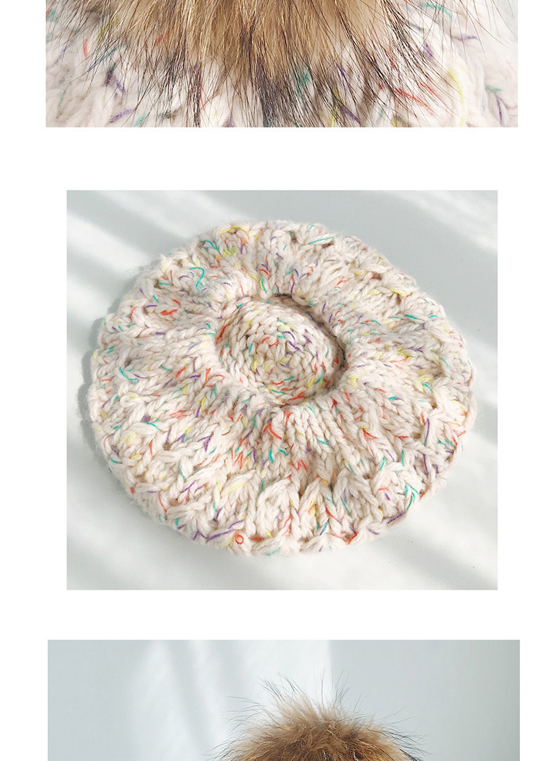 Fashion Colored Yarn Beret Real Hair Ball Knitting Twist Wool Cap,Knitting Wool Hats