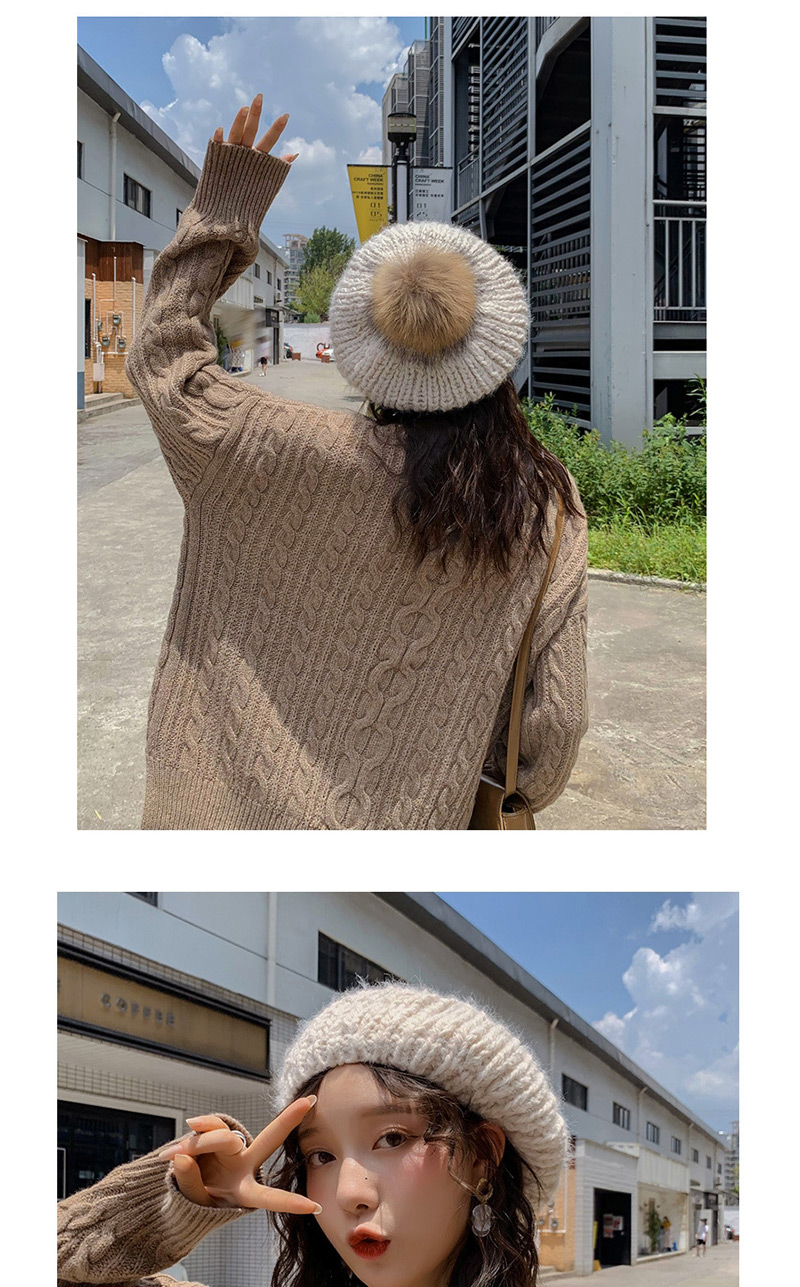 Fashion Real Hair Ball Light White Scorpion Hair Ball Hemp Pattern Knitted Wool Cap,Knitting Wool Hats