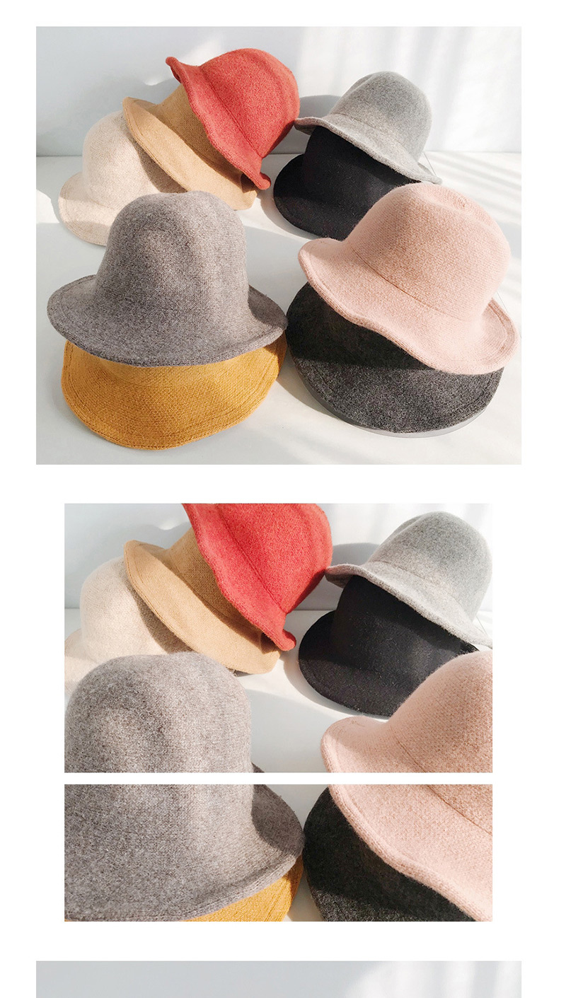 Fashion Brushed Light Board Knitted Beige Wool Knit Fisherman Hat,Knitting Wool Hats