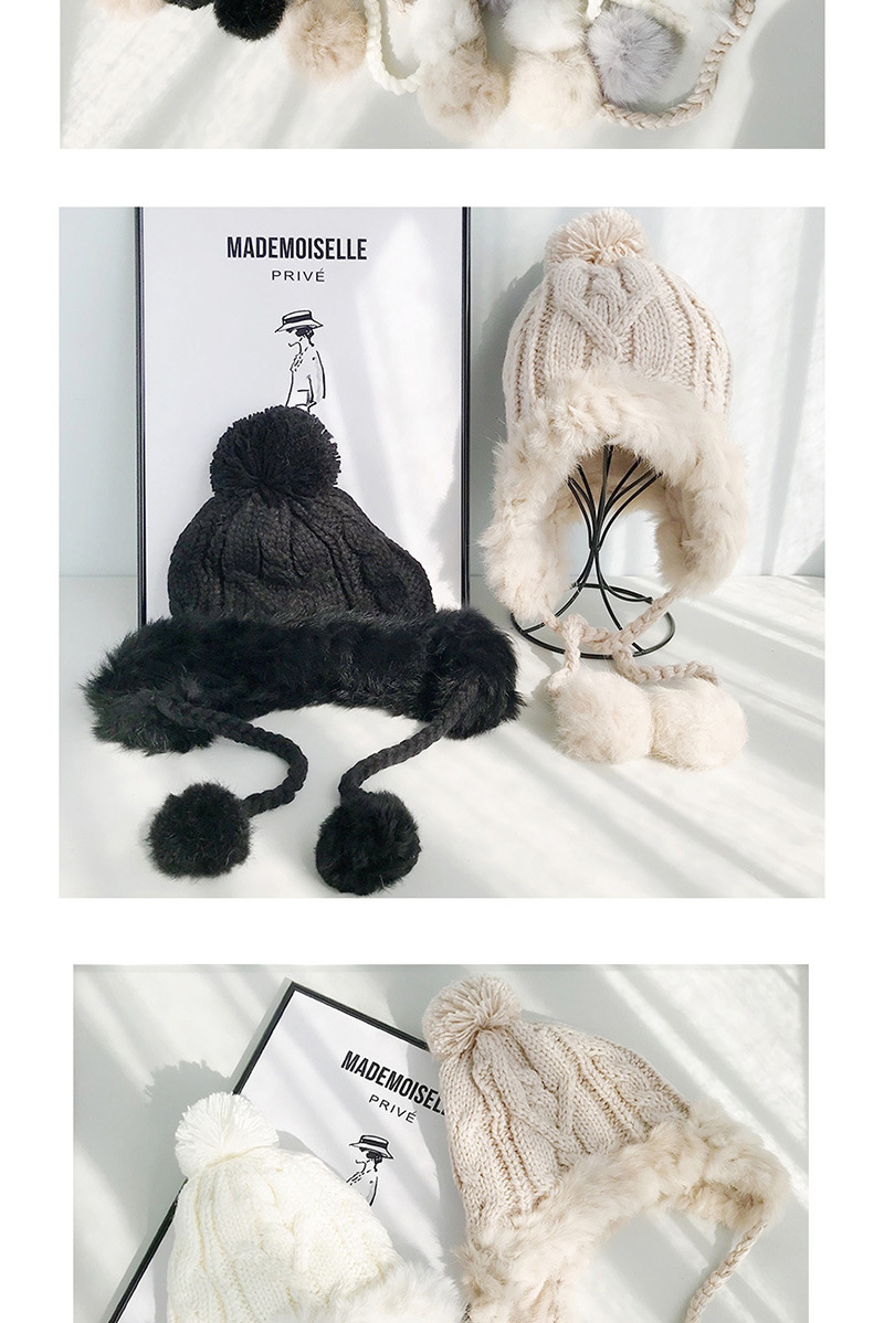 Fashion Rabbit Hair Twist Black Plush Knitted Wool Cap,Knitting Wool Hats