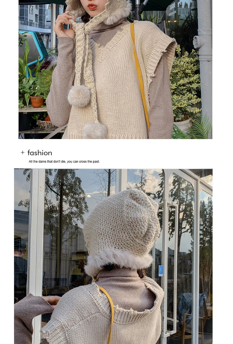 Fashion Rabbit Fur Hat Black Woven Wool Ball Laced Wool Cap,Knitting Wool Hats
