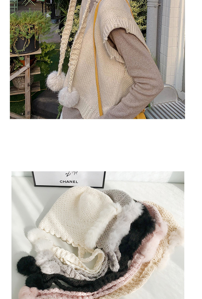 Fashion Rabbit Fur Hat Beige Woven Wool Ball Laced Wool Cap,Knitting Wool Hats