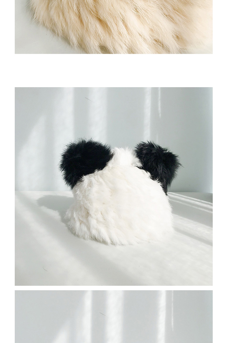 Fashion Rabbit Fur Panda Hat White Hat Black Ear Cat Ear Knit Wool Cap,Knitting Wool Hats