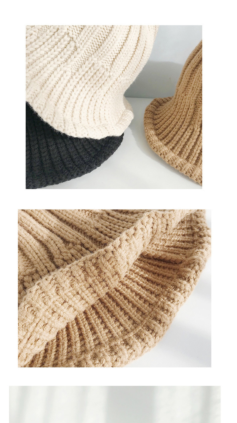 Fashion Thick And Vertical Khaki Knitted Wool Foldable Striped Stretch Fisherman Hat,Knitting Wool Hats