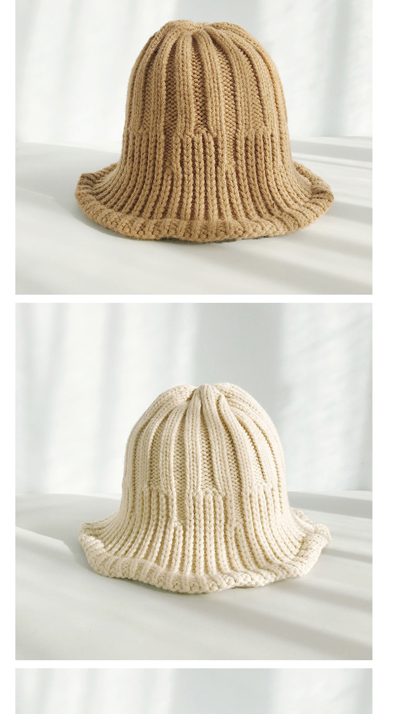 Fashion Thick And Vertical Khaki Knitted Wool Foldable Striped Stretch Fisherman Hat,Knitting Wool Hats