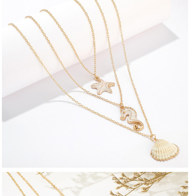 Fashion White Seahorse Shell Starfish Multilayer Necklace,Multi Strand Necklaces