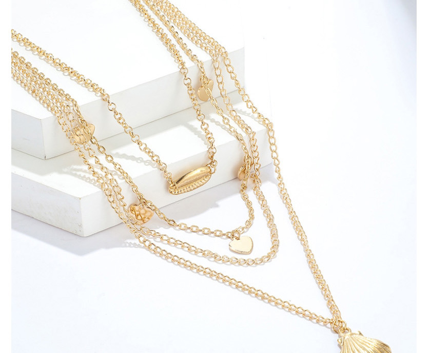 Fashion Gold Alloy Shell Love Multi-layer Necklace,Multi Strand Necklaces