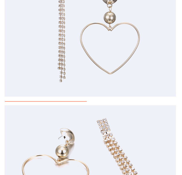 Fashion Gold Heart-shaped Asymmetric Copper Metal Earrings,Drop Earrings