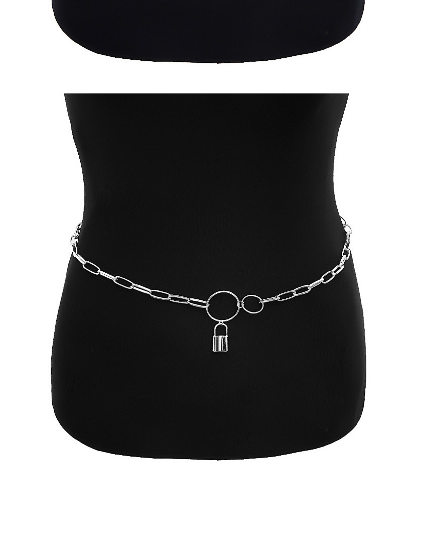Fashion White K Round Lock Geometric Chain Waist Chain,Body Piercing Jewelry