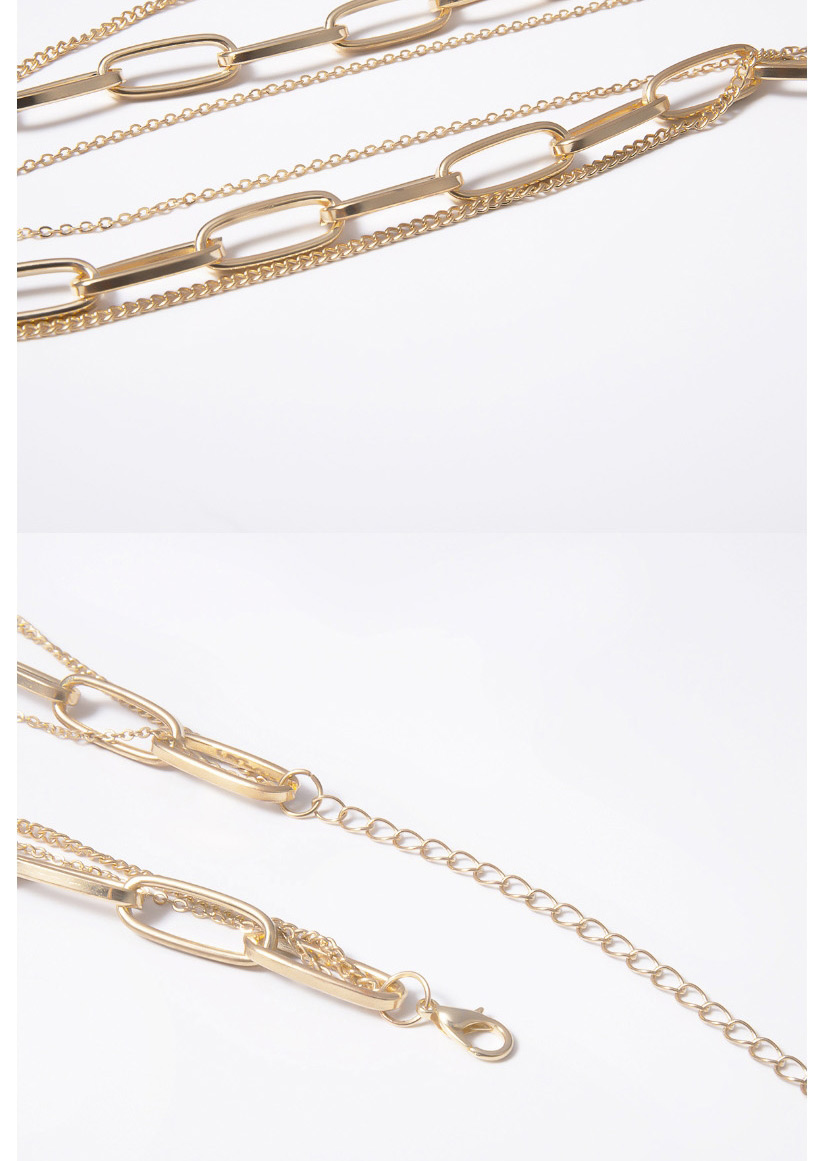 Fashion White K Thick Chain Multi-layer Geometric Lock Love Necklace,Multi Strand Necklaces