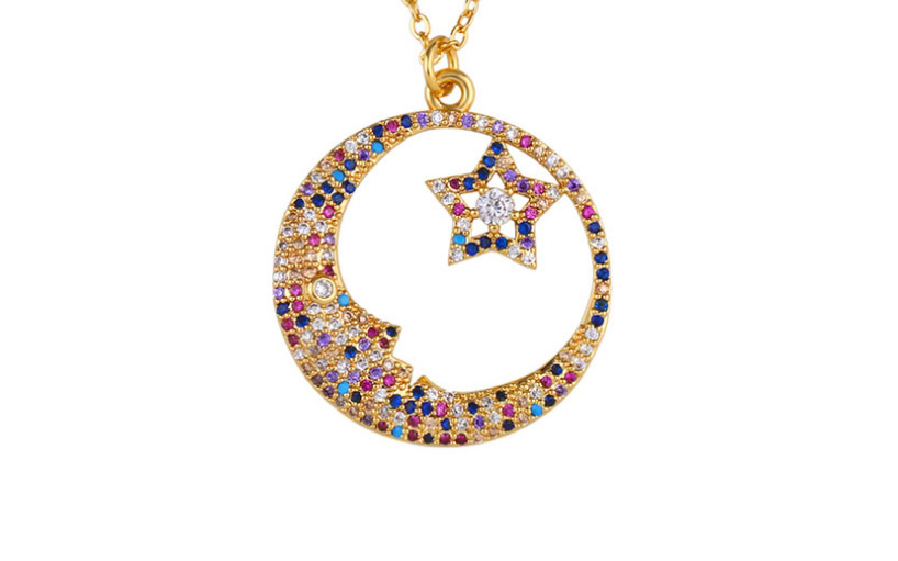 Fashion Great Circle Star And Moon Studded Zircon Necklace,Necklaces