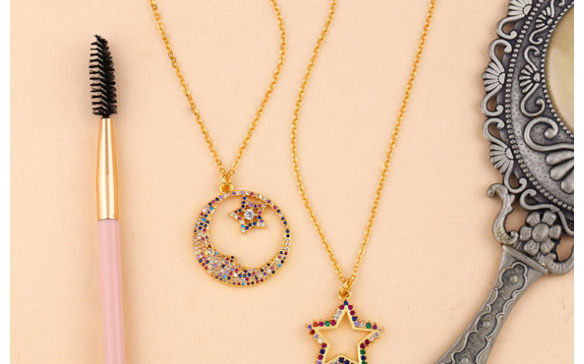 Fashion Great Circle Star And Moon Studded Zircon Necklace,Necklaces