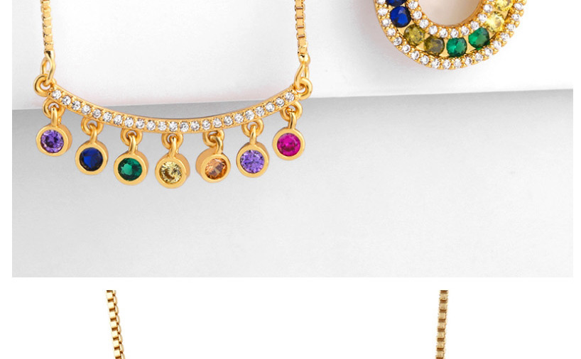 Fashion Bend Colored Zircon Geometric Round Curved Necklace,Necklaces