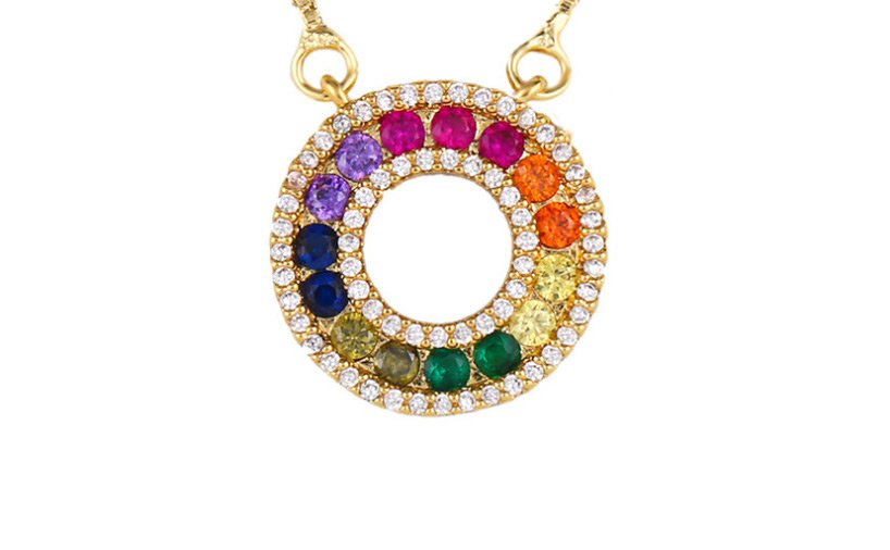 Fashion Circle Colored Zircon Geometric Round Curved Necklace,Necklaces