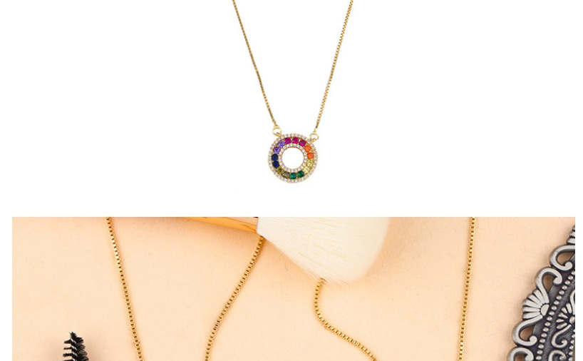 Fashion Circle Colored Zircon Geometric Round Curved Necklace,Necklaces