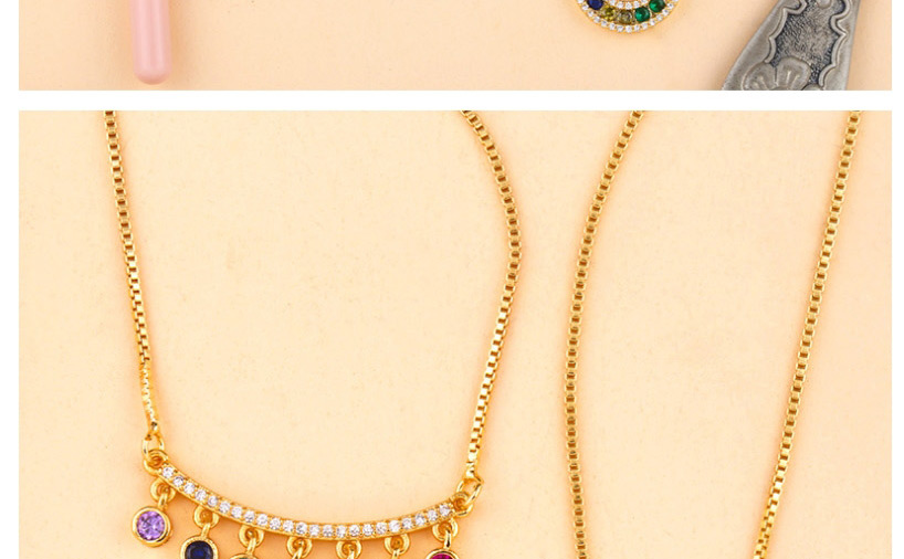 Fashion Bend Colored Zircon Geometric Round Curved Necklace,Necklaces