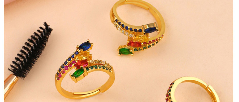 Fashion Color Copper Plated Micro-set Color Zircon Ring,Rings