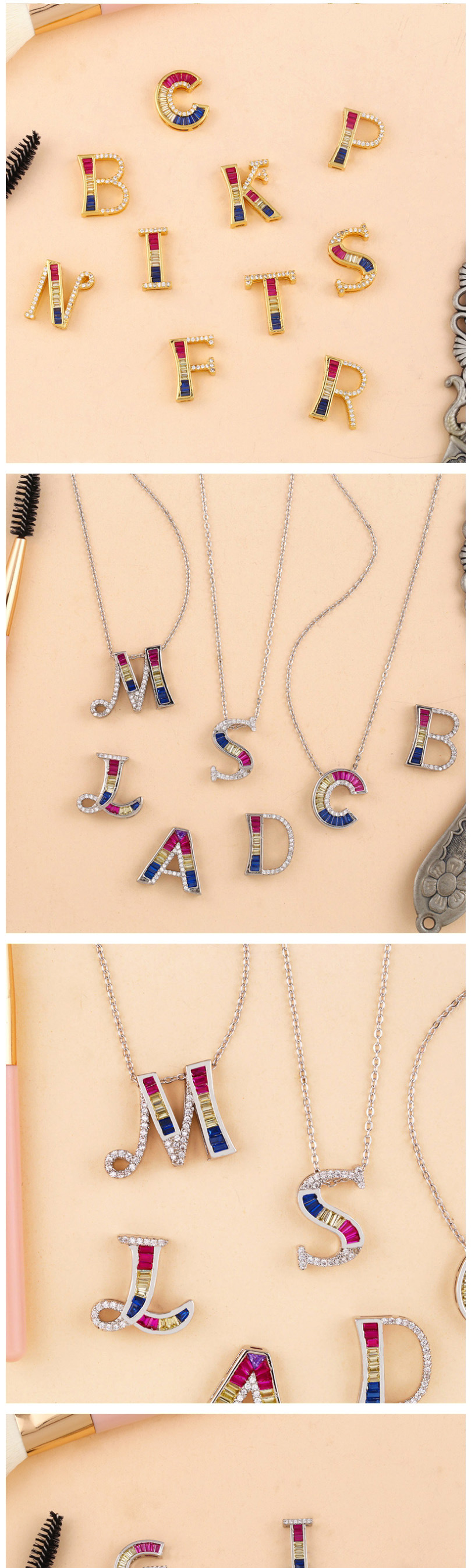 Fashion Silver P English Alphabet Set With Zircon Necklace,Necklaces
