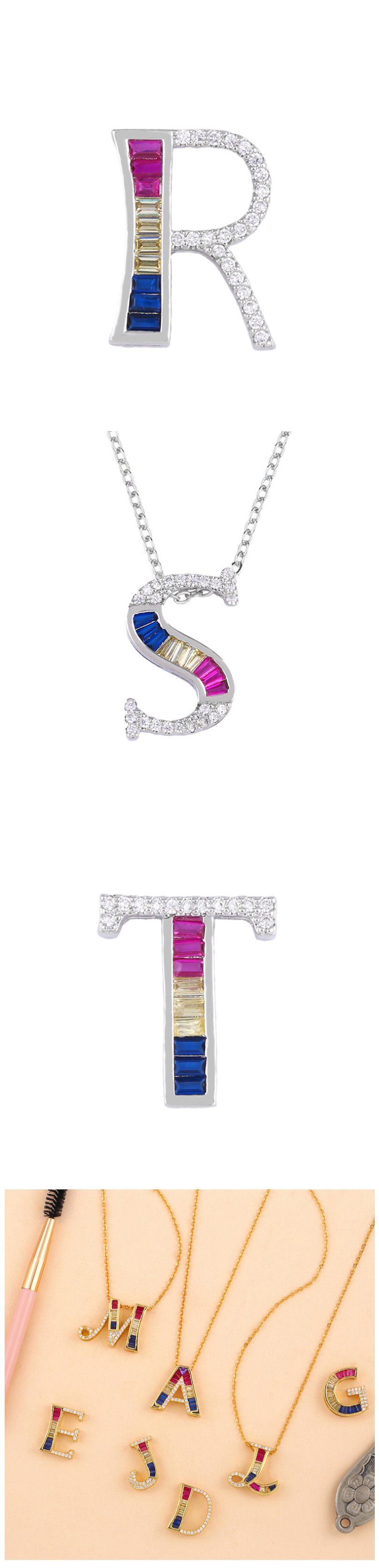 Fashion Silver A English Alphabet Set With Zircon Necklace,Necklaces
